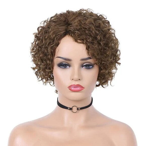 Honey Blonde Curly Human Hair Wigs - Picture 3 of 5